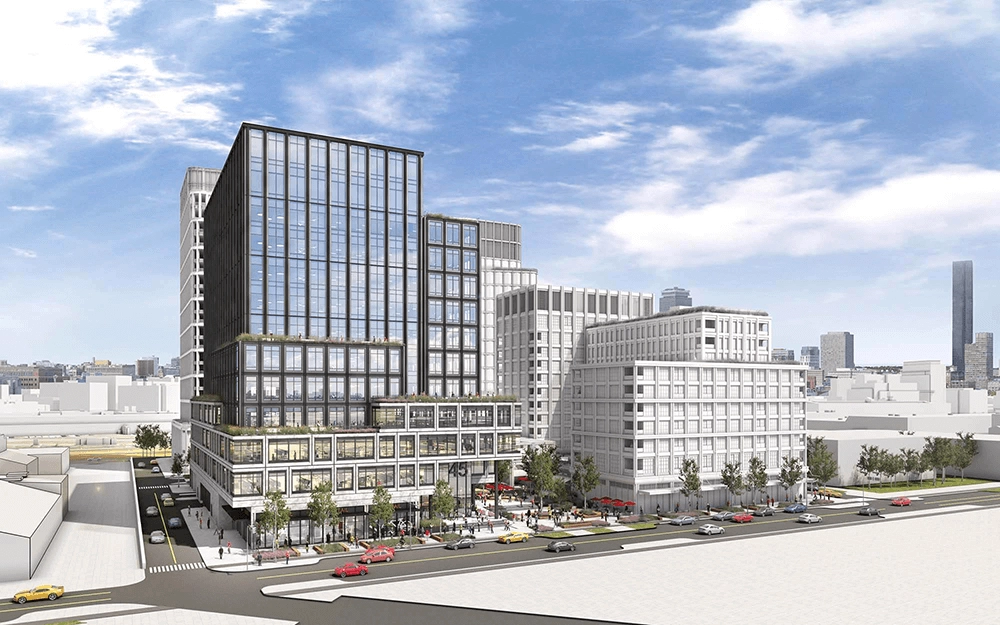Rendering of the Iron Works campus proposal with street-facing buildings