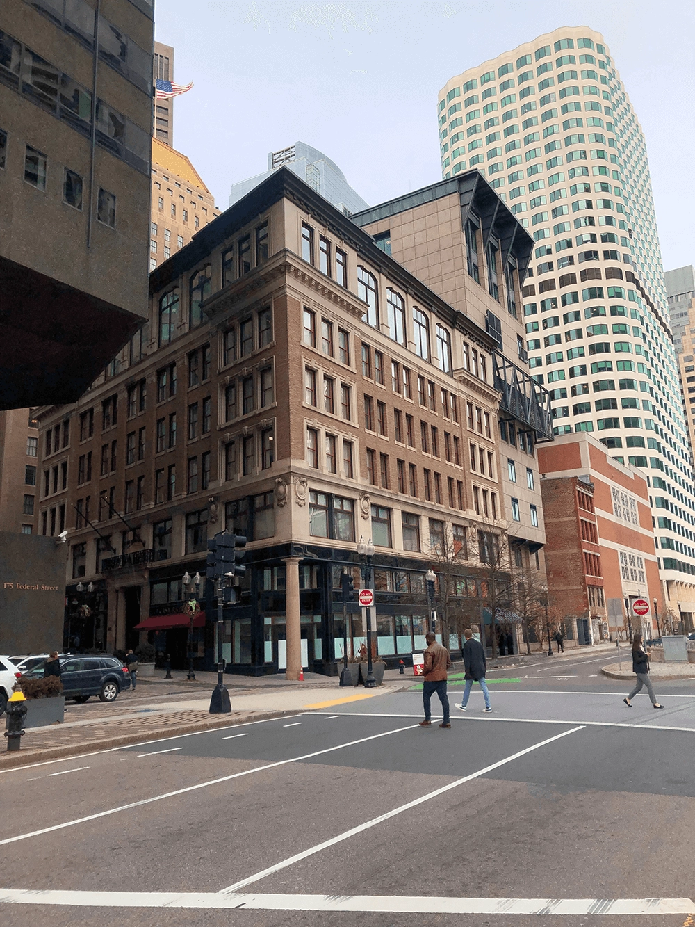 Street-level buildings in the Financial District guide photograph