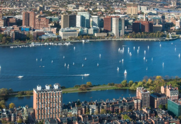 River, sailboats and buildings in the original biotech-market article