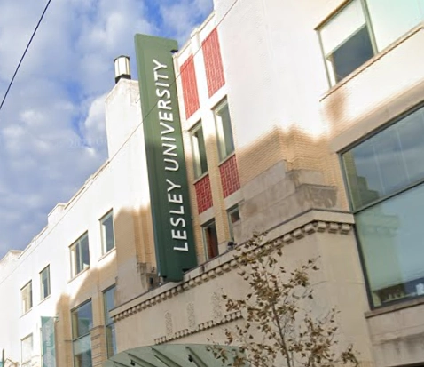 Lesley University sign on a building in the portfolio report