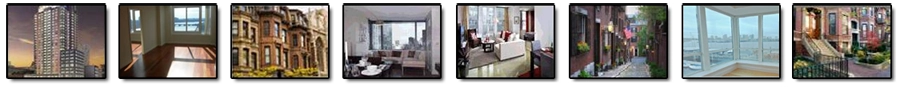 Collage of building exteriors, home interiors and city streetscapes