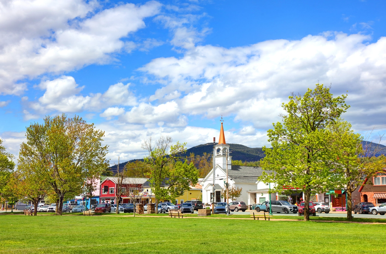 North Conway village with the White Mountains beyond