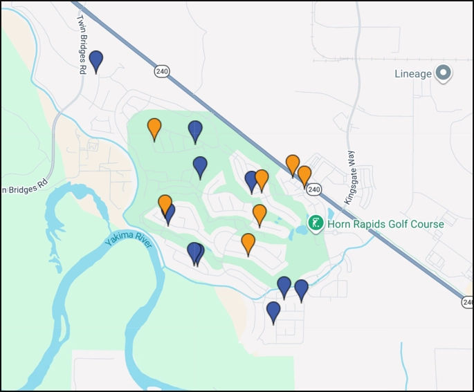 map of Cari McGee's real estate sales in Horn Rapids