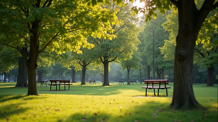 A beautiful community park with lush greenery and walking paths