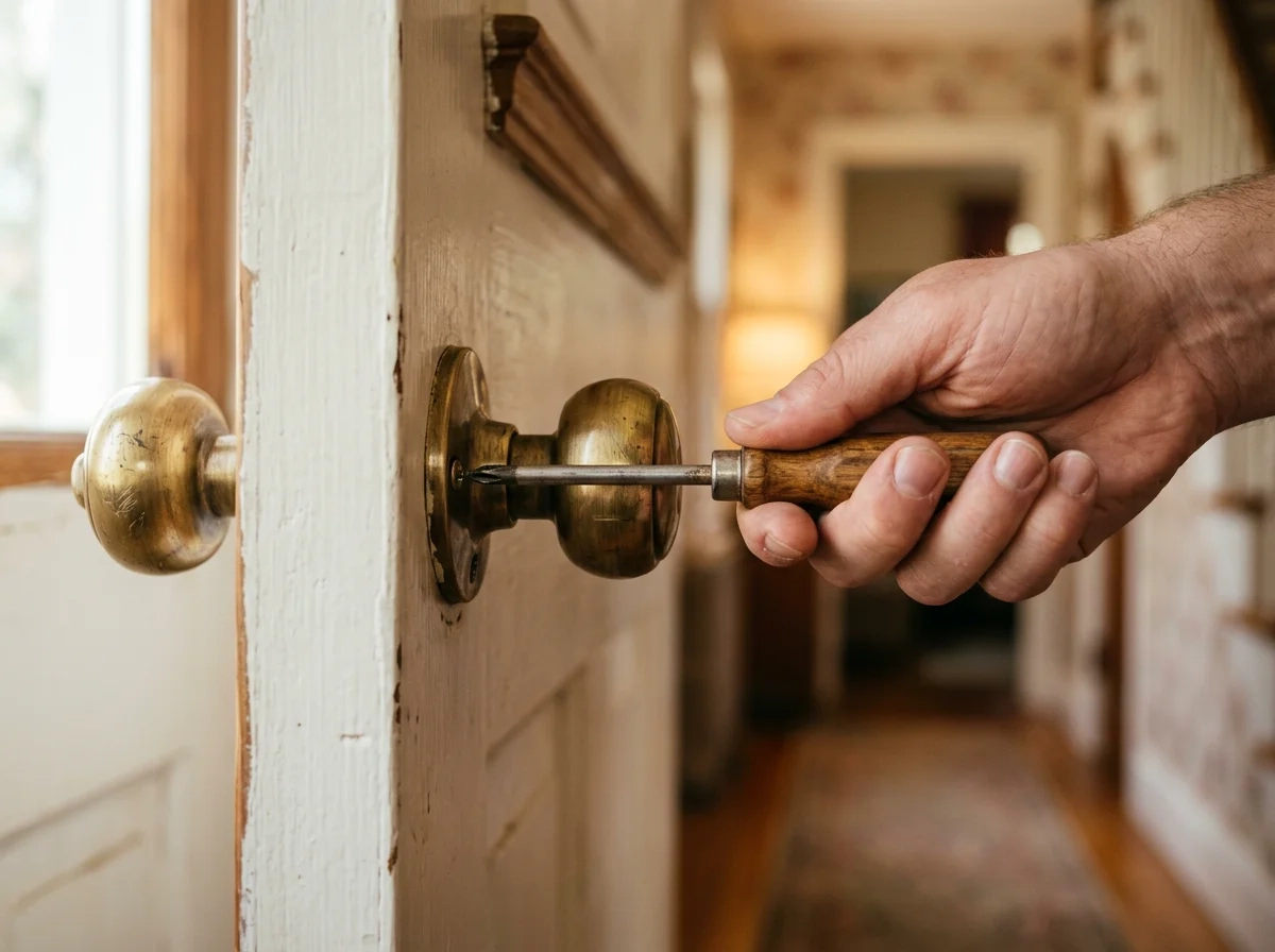 Close-up of a homeowner fixing a faucet before a home listing