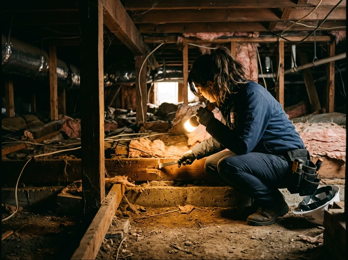 Home inspector examining a property during an all-cash home purchase