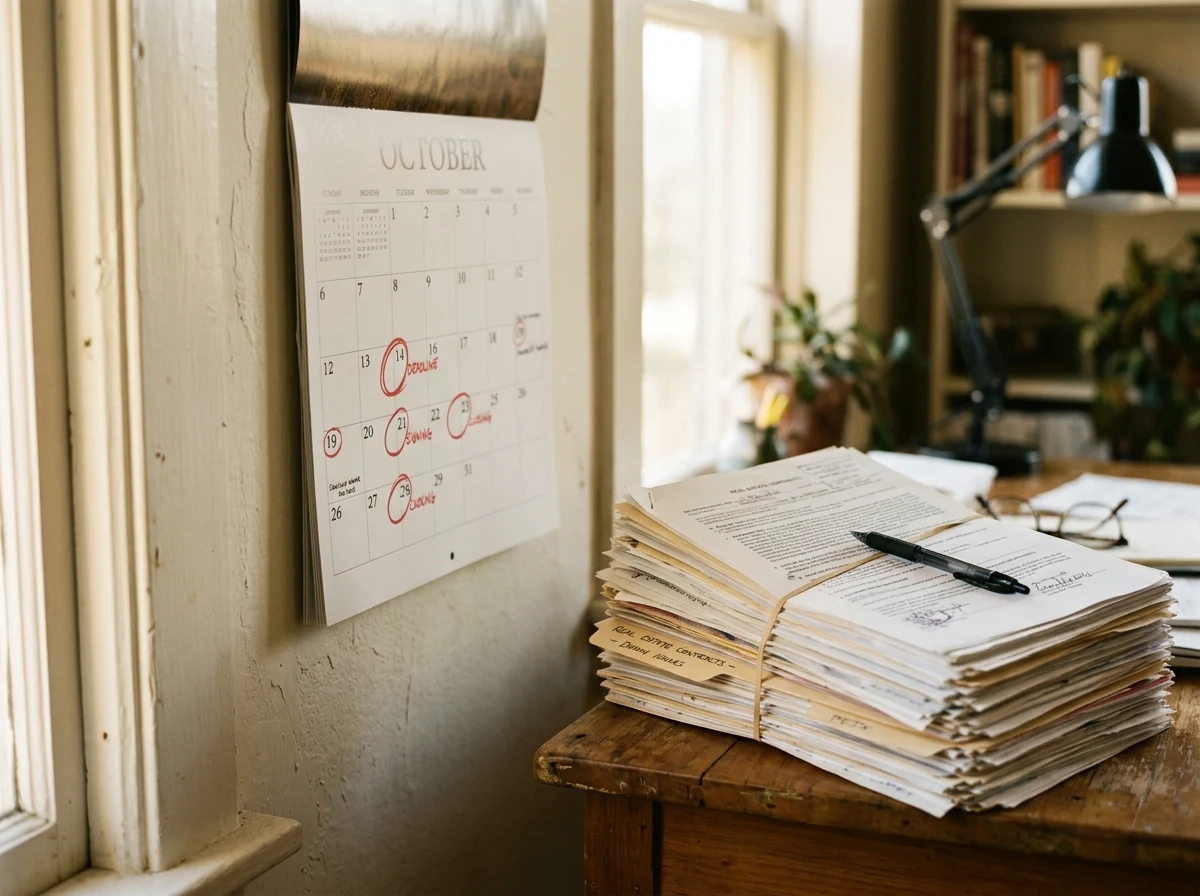 Calendar tracking due diligence and closing deadlines for a FSBO home sale