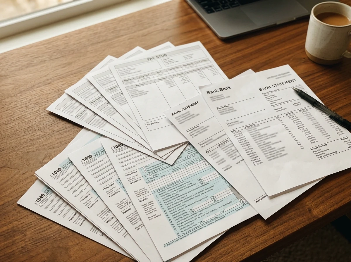 Pay stubs, tax returns, and bank statements needed for mortgage pre-approval