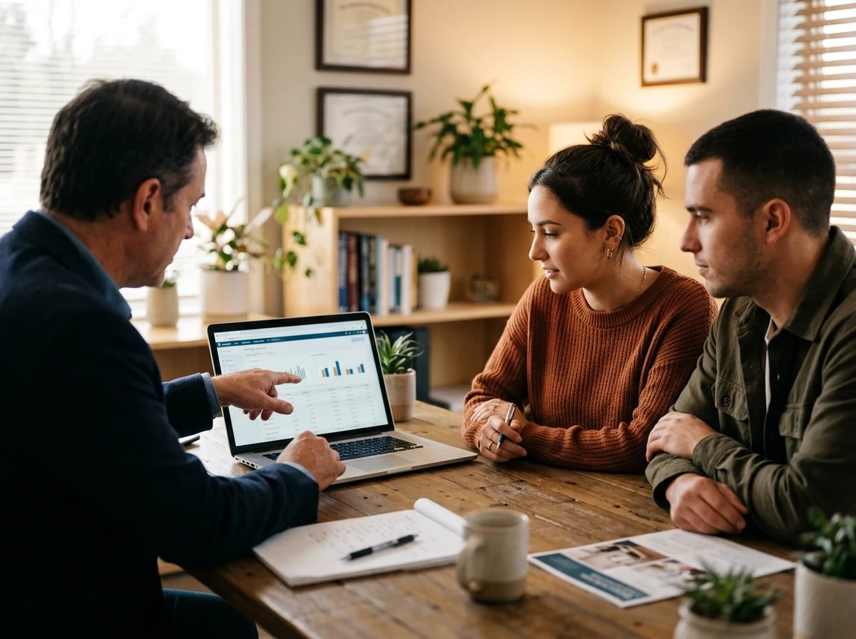 First-time buyer meeting with a lender to review loan qualification