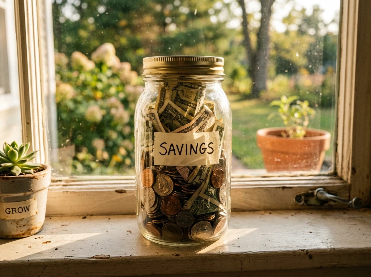 Jar of savings representing a first-time home buyer's down payment fund