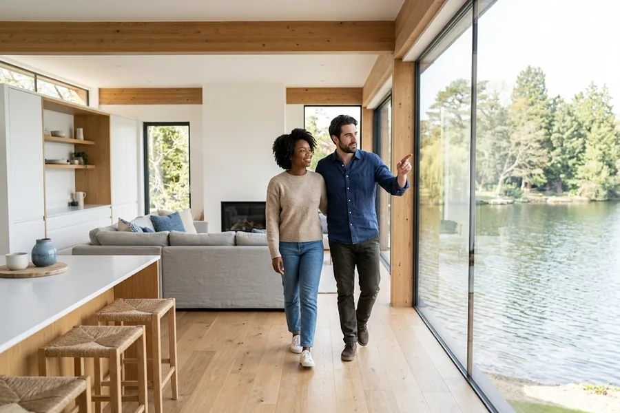 Couple touring a Lake Norman home during the search step of the home buying process