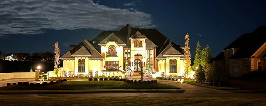 home in Lake Forest with Christmas lights