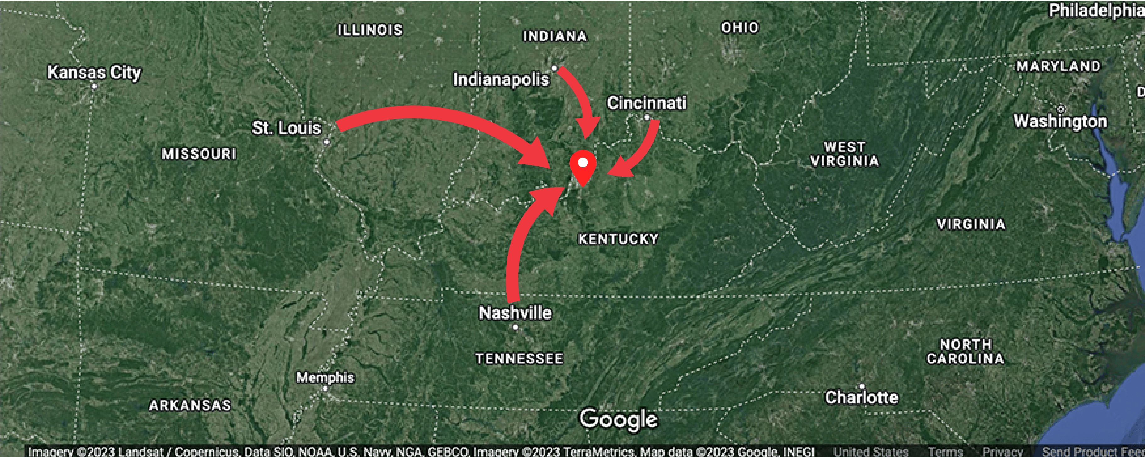 Screenshot of Louisville KY map location from Google