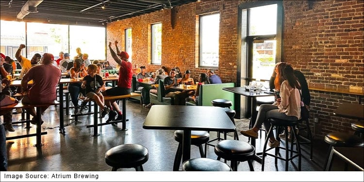Inside of taproom at Atrium Brewing on Logan St