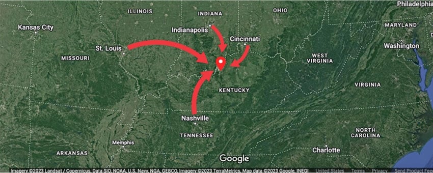 Screenshot of Louisville KY map location from Google