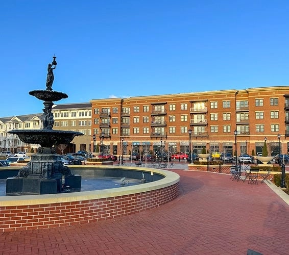 view of fountain in north village of norton commons