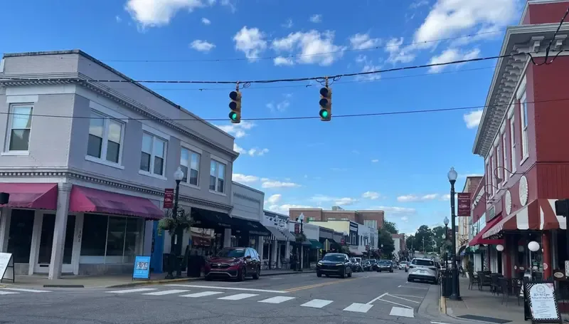 Downtown Apex storefronts and street
