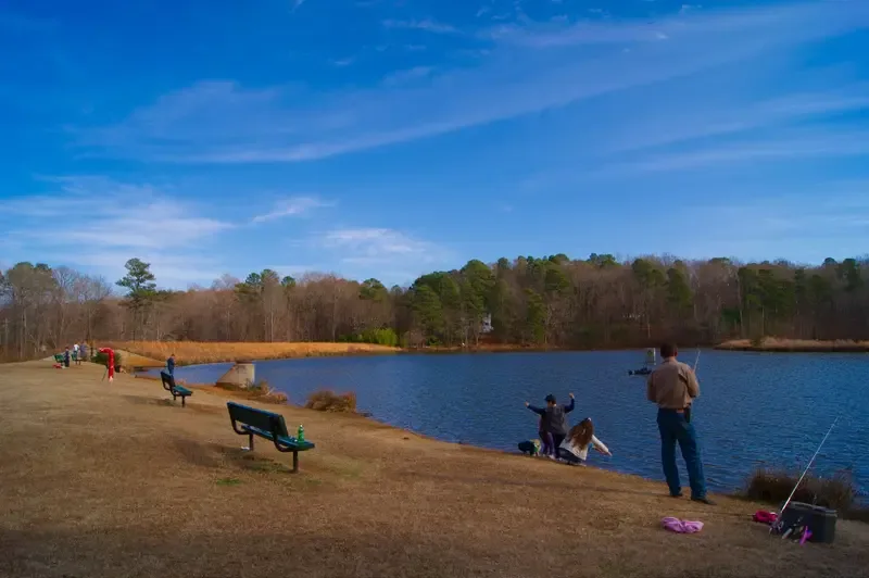 View across Bass Lake in Holly Springs