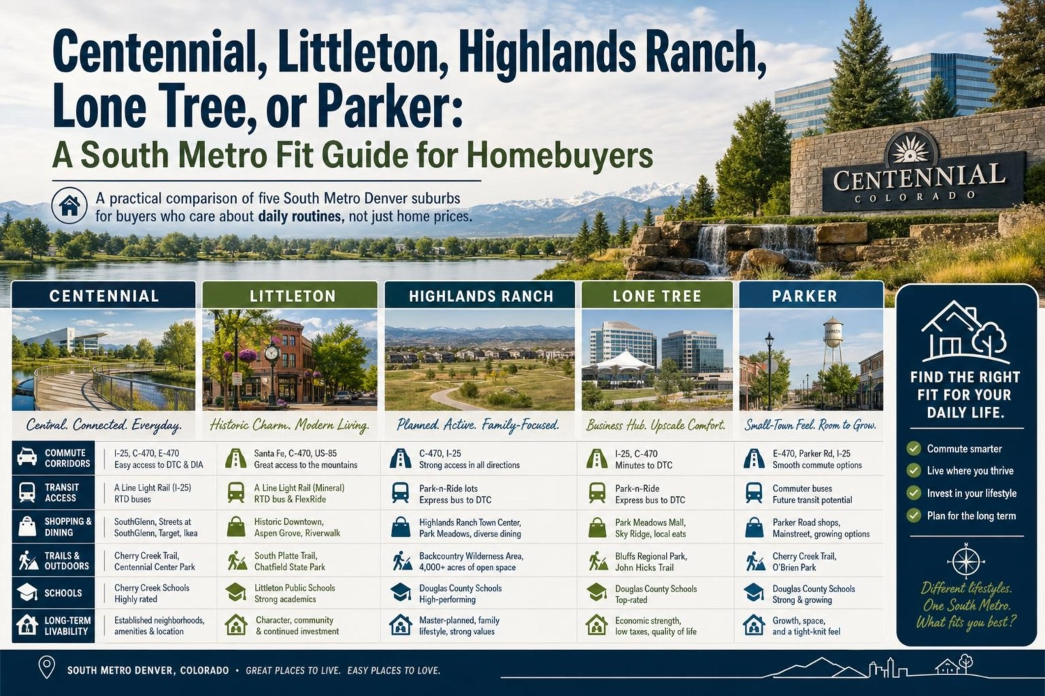 Centennial, Littleton, Highlands Ranch, Lone Tree, or Parker: A South Metro Fit Guide for Homebuyers