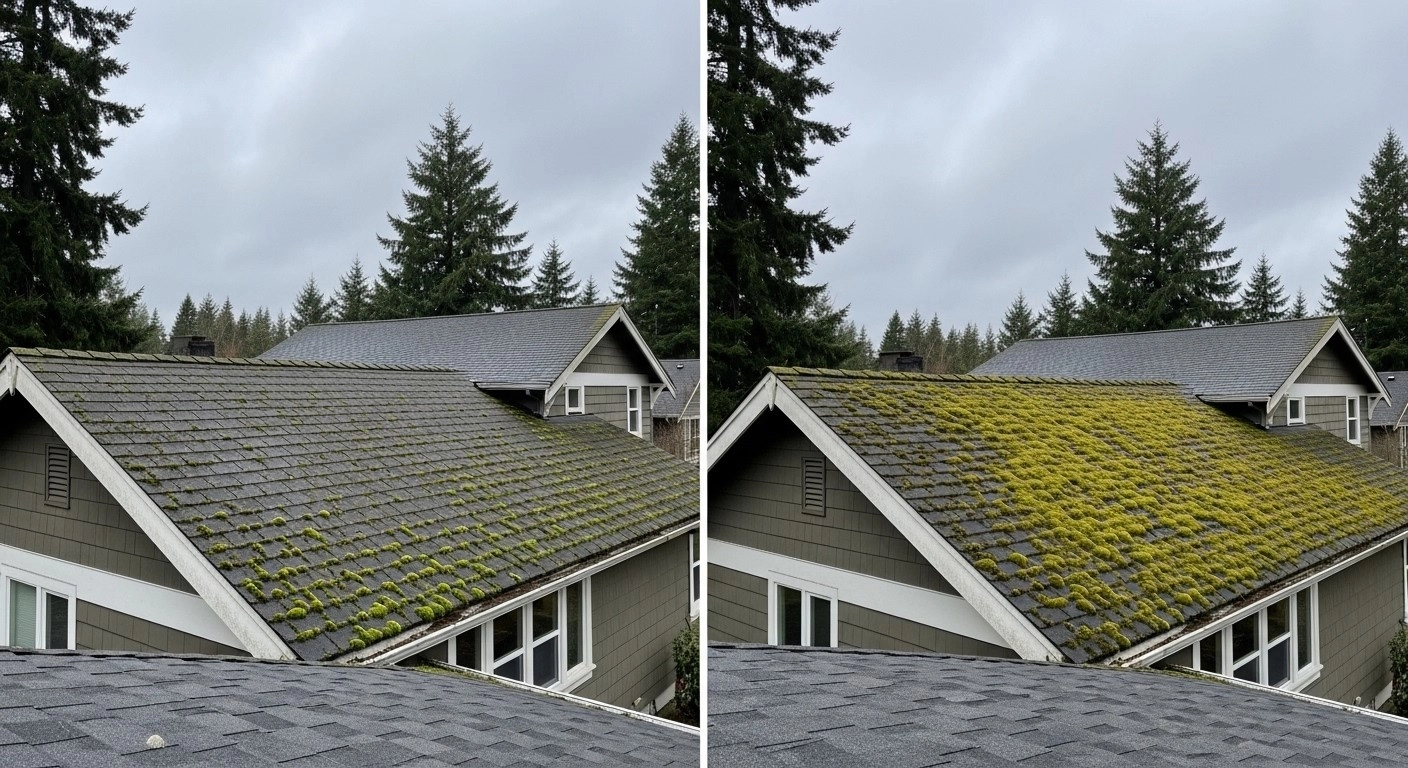 That Moss on Your Vancouver WA Roof Doubles in Size Every 6 Weeks in Spring