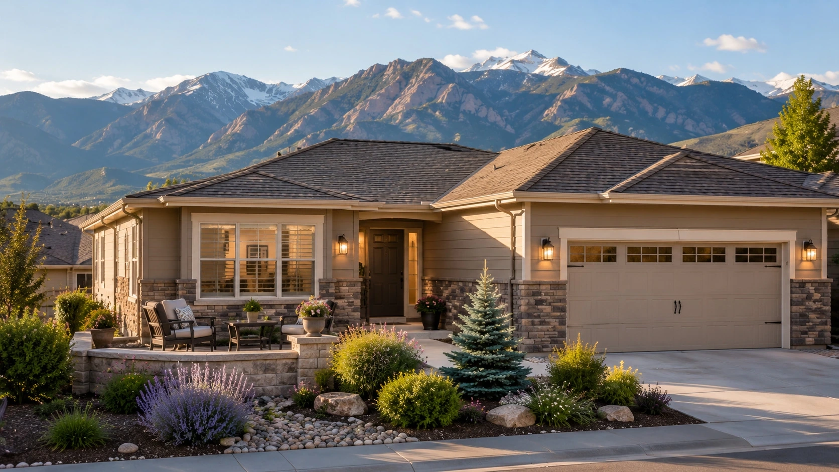 Single-level ranch-style patio home exterior in Colorado, an example of a rightsizing option
