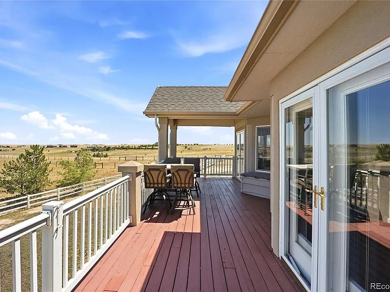Covered deck with plains view at 35880 E 149th Court, Hudson, CO