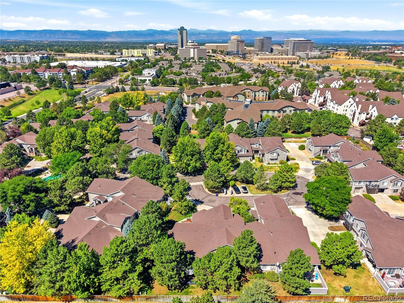 The neighborhood from above, with the Tech Center skyline