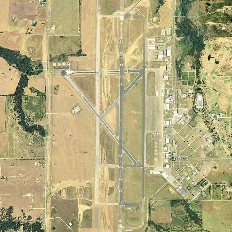 Aerial photo of North Texas Regional Airport near Sherman and Denison, Texas, showing its parallel runways