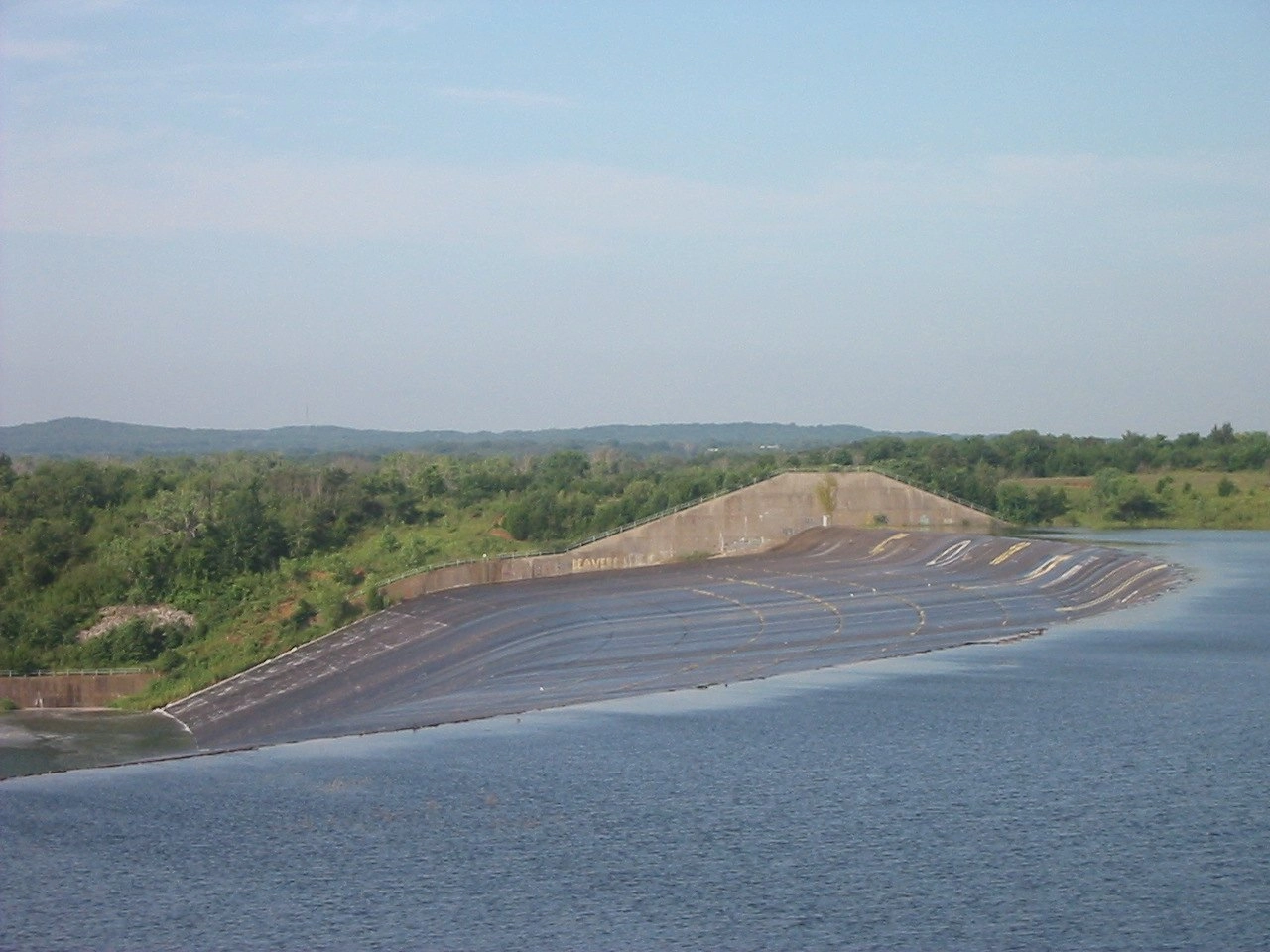 Water flowing over the spillway at Denison Dam on Lake Texoma in July 2007