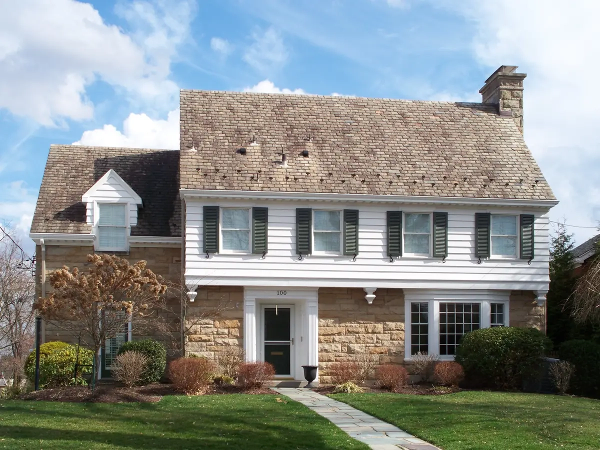 Stone tudor and brick architecture along Hoodridge Drive in Mt. Lebanon
