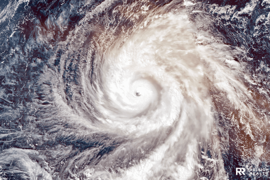 Hurricane cloud and eye of the storm - can lead to flash flooding causing serious damage to homes and more