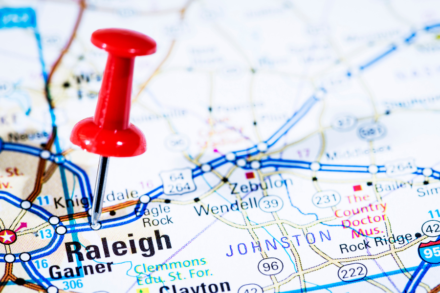 Knightdale NC on the map of NC