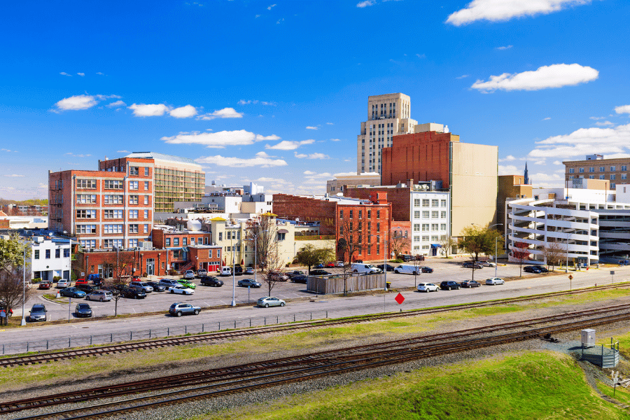 Town of Morrisville view of buildings and railroads