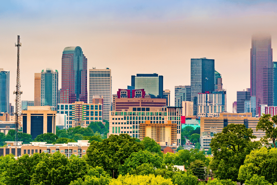 Downtown Raleigh overview of buildings with sunset