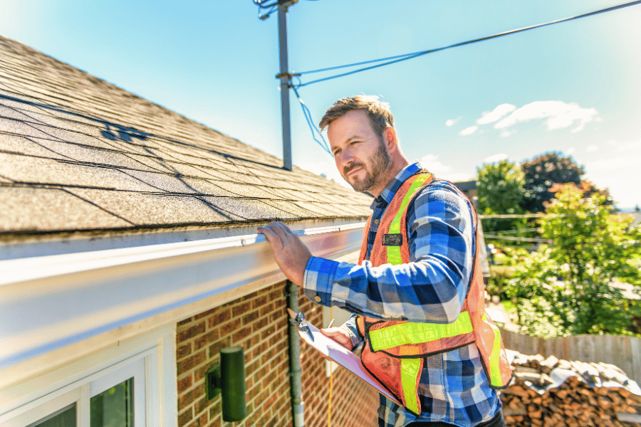 Home inspector looking at a roof on a home 