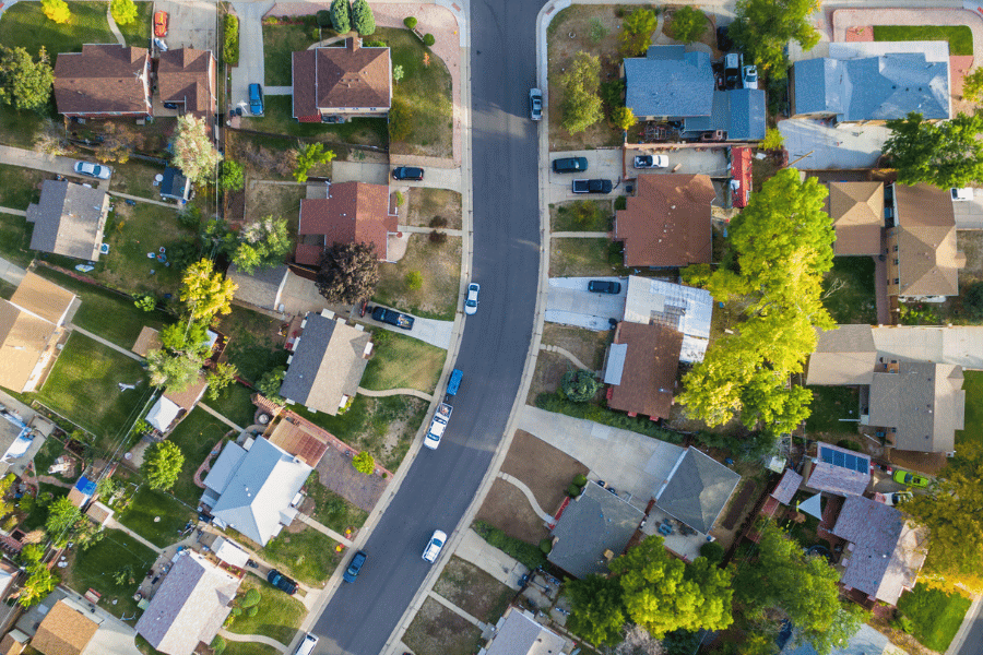 Suburban neighborhood birds-eye view