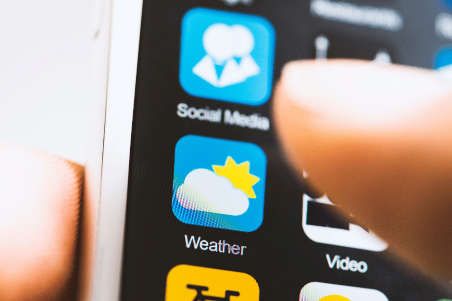 Checking weather forecast on mobile phone app