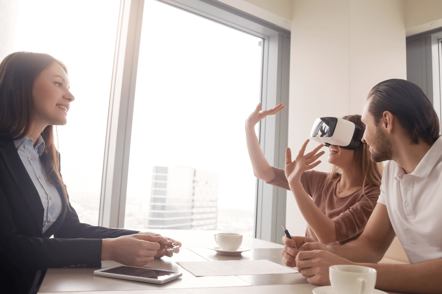 Client using virtual reality viewing a home with agent