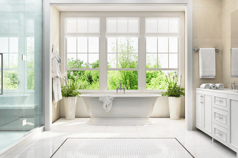 New and updated bathroom with pretty tub and shower