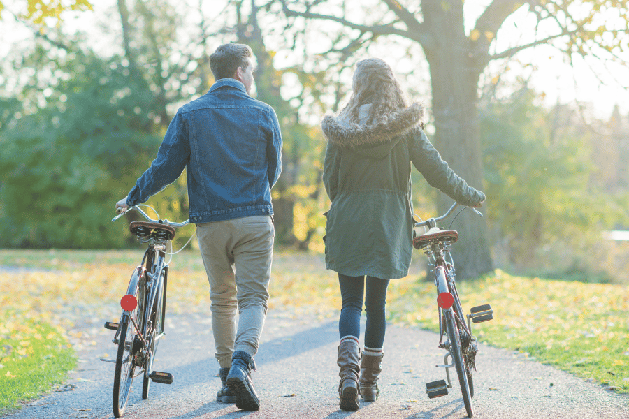 Bikers using the greenways as transportation 
