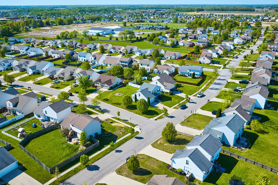 Growing neighborhood in the suburbs with single-family homes