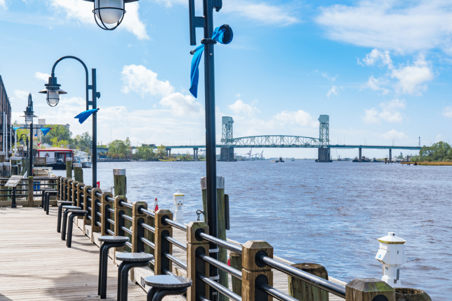 Wilmington Riverwalk view of the water and bridge