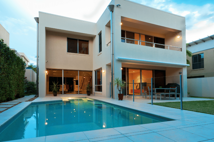 Luxury home backyard with a large pool