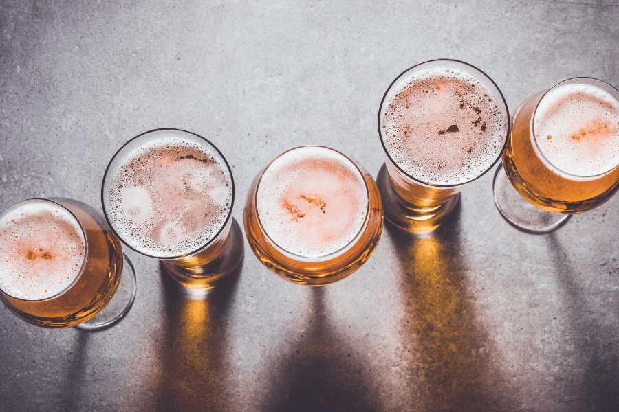 glasses of beer lined up 