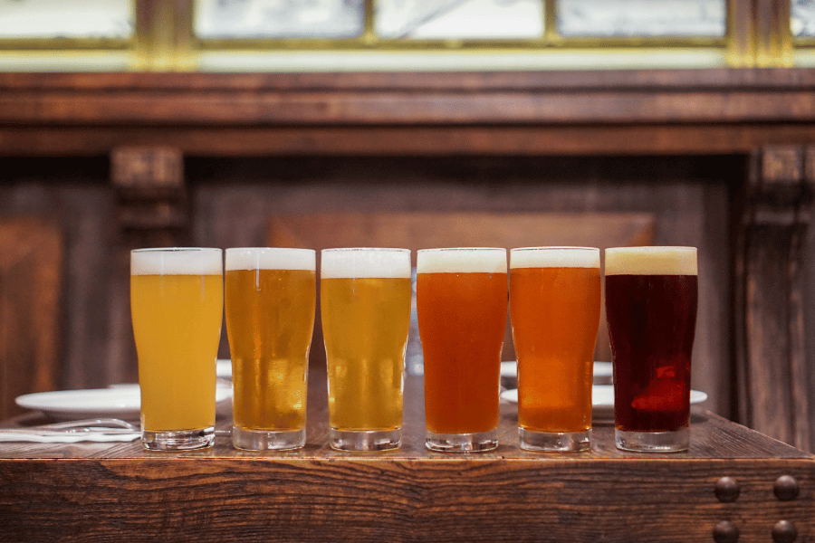 six glasses of beer in a row 