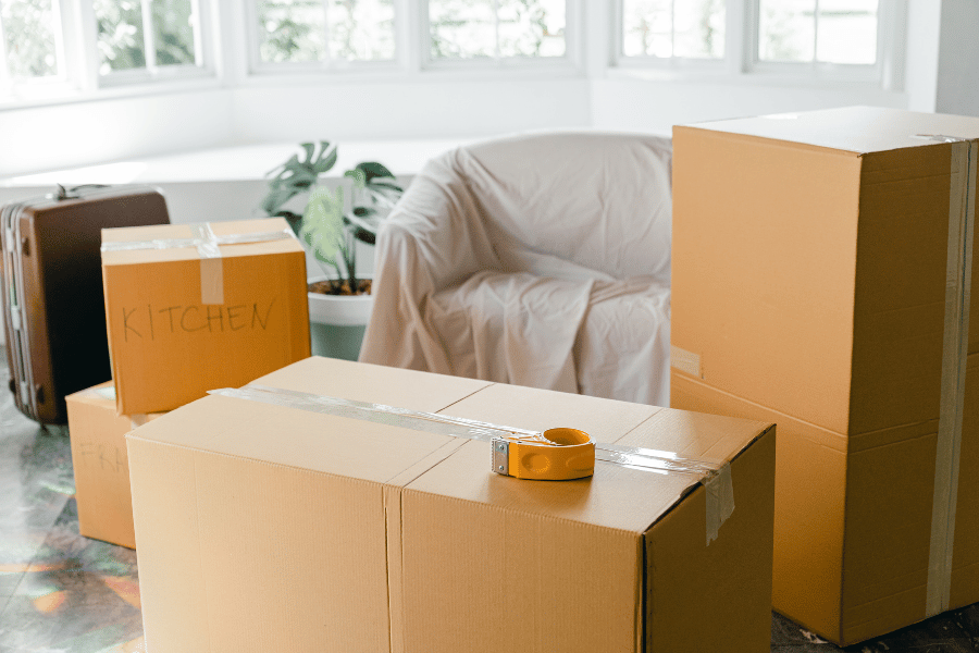 packing up the living room for a move to a new state