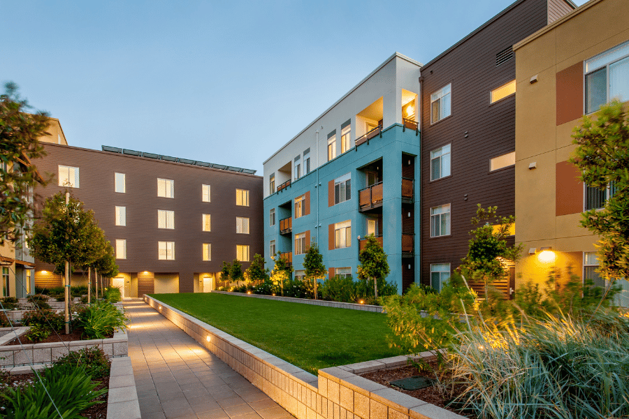 Apartment building view during nighttime in Raleigh