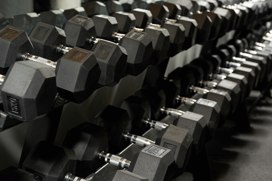 dumbbells in a fitness center 