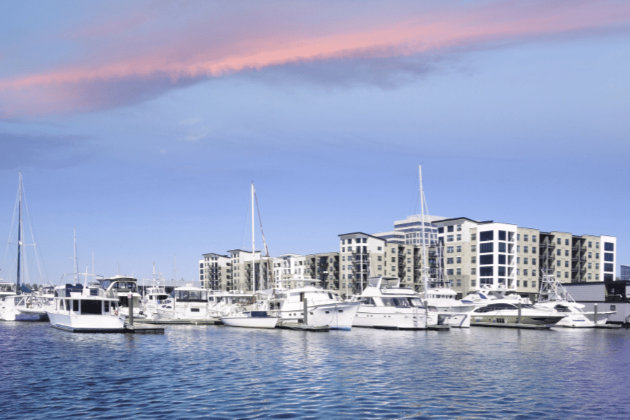 Intracoastal Wilmington NC during sunset with boats