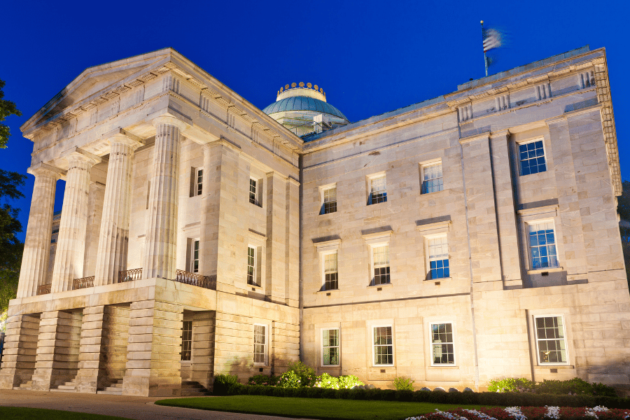 North Carolina Capitol Building in Raleigh NC Lit up